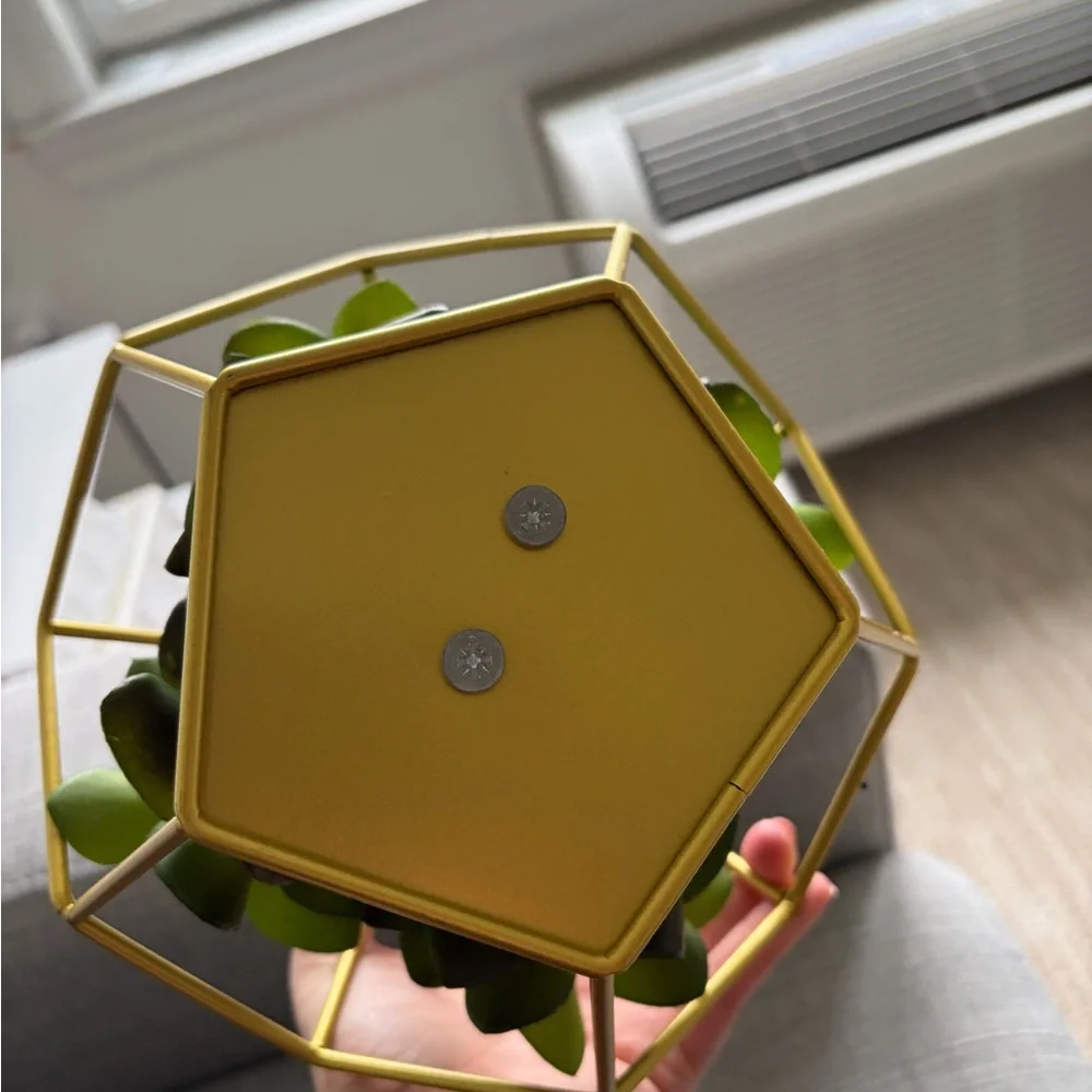 Gold Geometric Planter with Green Faux Succulent - Home Accents